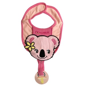 Koala Baby Bib with Dummy Holder - Pink