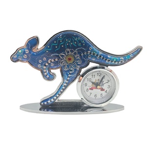 Kangaroo with Aboriginal Art Clock - Blue