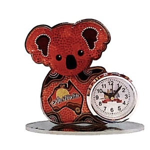 Koala with Aboriginal Art Clock - Red